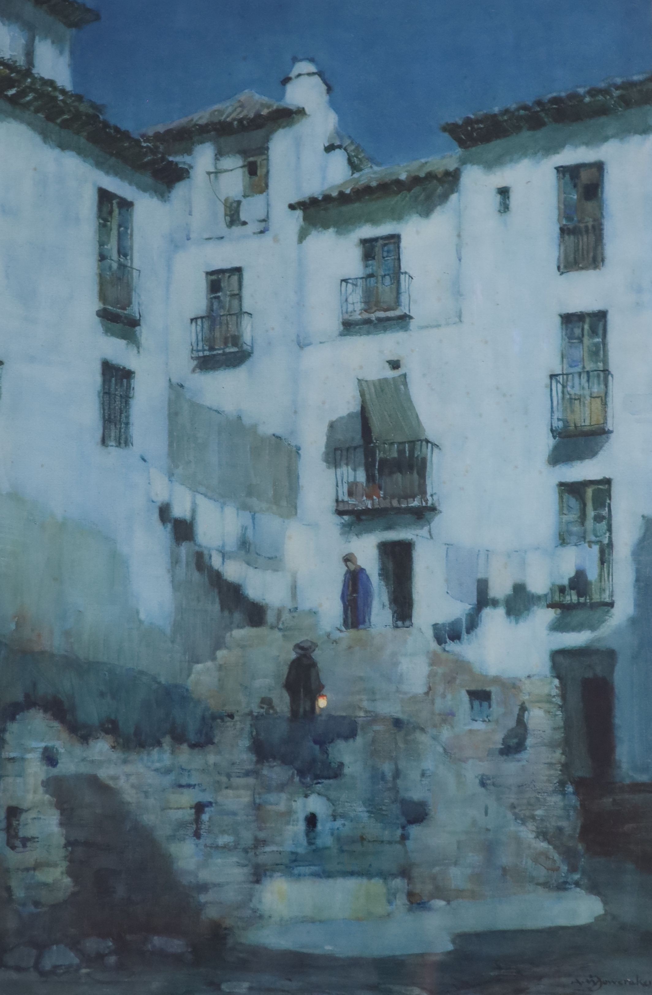 Albert Moulton Foweraker (1873-1942), 'Moonlight, a courtyard, Granada', watercolour, 54 x 36cm